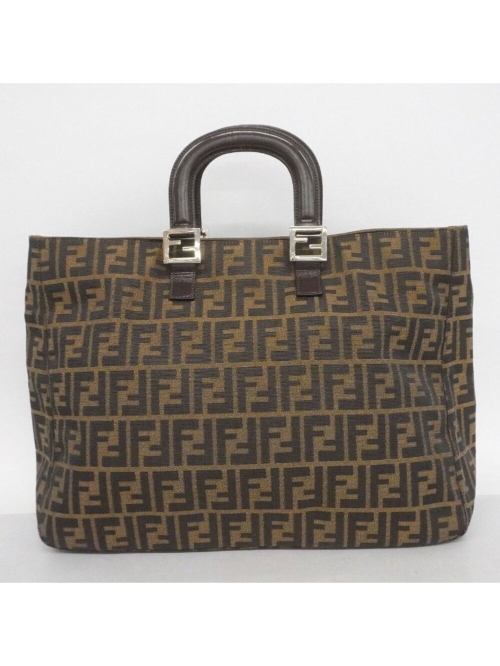 Fendi Tote Zucca Nylon Canvas Brown Silver - Picture 10 of 10